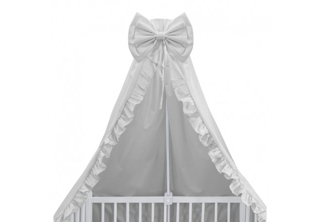 MimiNu - Baldachin pentru patut cu funda si volanas 210x145 cm Material certificat Oeko Tex Standard 100 Colectia Royal Grey