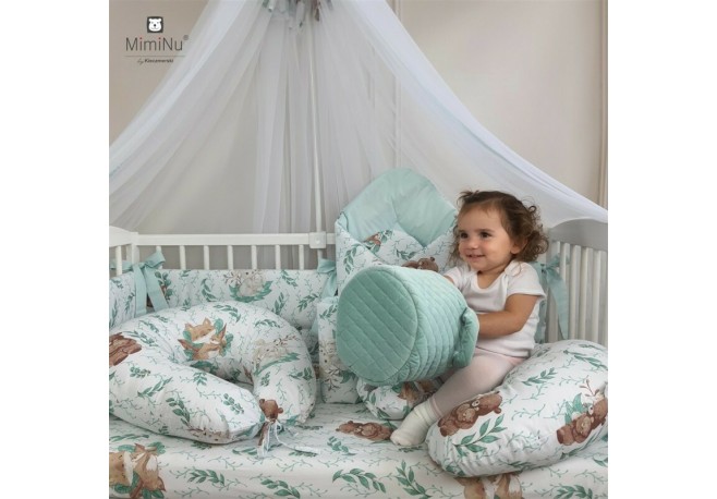 MimiNu - Lenjerie patut 3 piese Cu cearceaf 120x60 cm Din bumbac certificat Oeko Tex Standard 100 Cu pilota si husa pilota 135x1