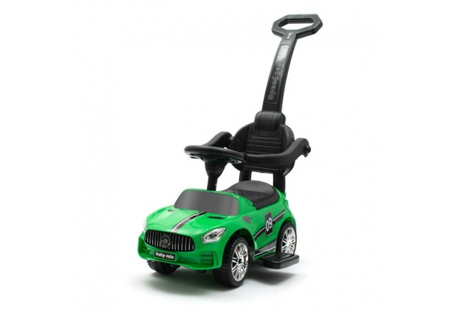 Masinuta de impins Racer Cu maner de impins detasabil Cu protectii laterale Cu melodii si claxon Cu suport jucarii sub sezut Bab