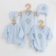 Set 5 piese Salopeta fara maneci jacheta body cu maneca lunga caciulita manusi Marime 50 Din bumbac 100% New Baby Classic Blue