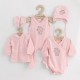Set 5 piese Salopeta fara maneci jacheta body cu maneca lunga caciulita manusi Marime 50 Din bumbac 100% New Baby Classic Pink