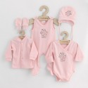 Set 5 piese Salopeta fara maneci jacheta body cu maneca lunga caciulita manusi Marime 50 Din bumbac 100% New Baby Classic Pink