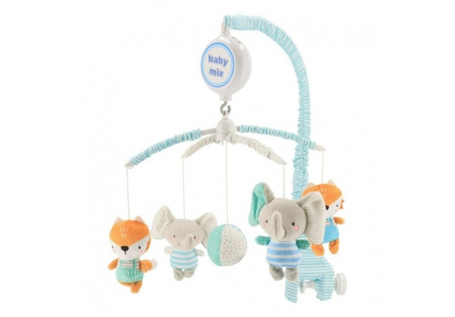 Carusel muzical pentru patut Cu 5 jucarii din plus Elephants and foxes Baby Mix