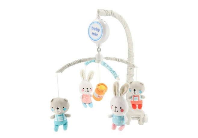Carusel muzical pentru patut Cu 5 jucarii din plus Bears and rabbits Baby Mix