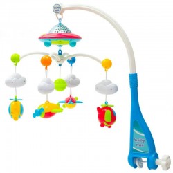 Carusel muzical pentru patut bebelusi Cu proiectii Cu 107 melodii si sunete ale naturii Cu 4 jucarii Baby Mix Blue