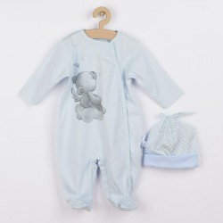 Set 2 piese Salopeta cu maneca lunga si caciulita Marime 56 New Baby Din bumbac 100% Angel Blue
