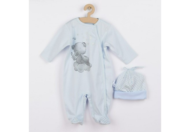 Set 2 piese Salopeta cu maneca lunga si caciulita Marime 56 New Baby Din bumbac 100% Angel Blue