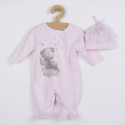 Set 2 piese Salopeta cu maneca lunga si caciulita Marime 56 New Baby Din bumbac 100% Angel Pink