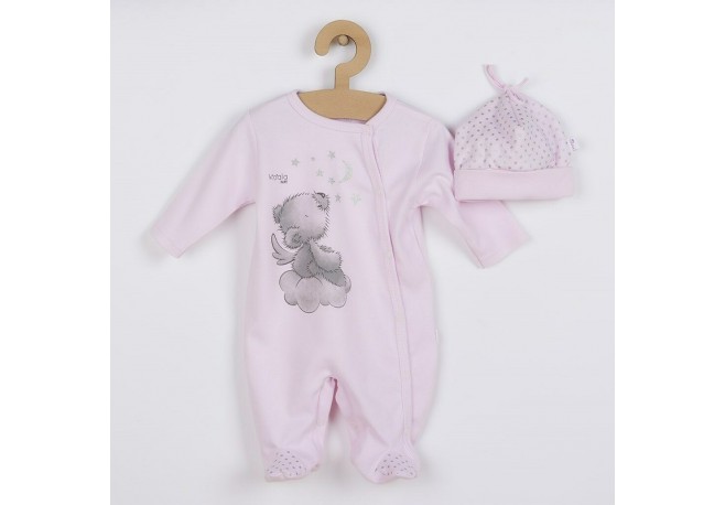 Set 2 piese Salopeta cu maneca lunga si caciulita Marime 56 New Baby Din bumbac 100% Angel Pink