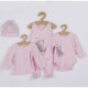 Set 4 piese Salopeta fara maneci jacheta body cu maneca lunga caciulita Marime 56 Din bumbac 100% New Baby Angel Pink