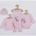 Set 4 piese Salopeta fara maneci jacheta body cu maneca lunga caciulita Marime 56 Din bumbac 100% New Baby Angel Pink