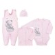 Set 4 piese Salopeta fara maneci jacheta body cu maneca lunga caciulita Marime 56 Din bumbac 100% New Baby Angel Pink