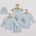 Set 4 piese Salopeta fara maneci jacheta body cu maneca lunga caciulita Marime 56 Din bumbac 100% New Baby Angel Blue
