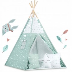 Cort de joaca pentru copii cu ghirlanda lumini si 3 pernite Nukido 120 x 120 x 165 cm - Mint