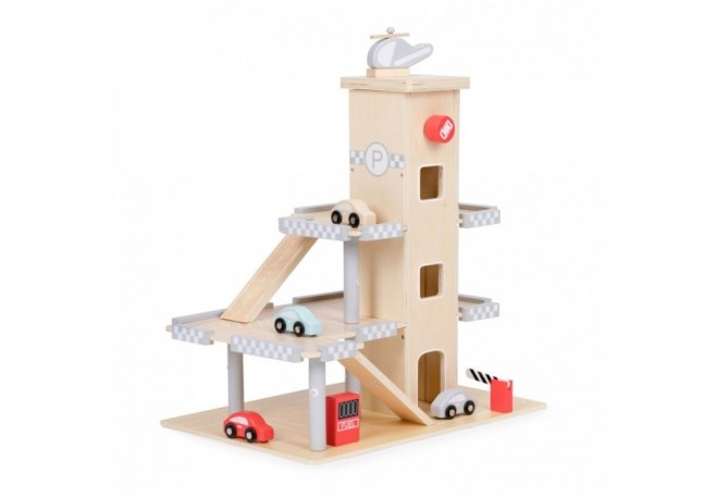 Garaj tip parcare din lemn pentru masinute cu lift si masinute Ecotoys W04B047B