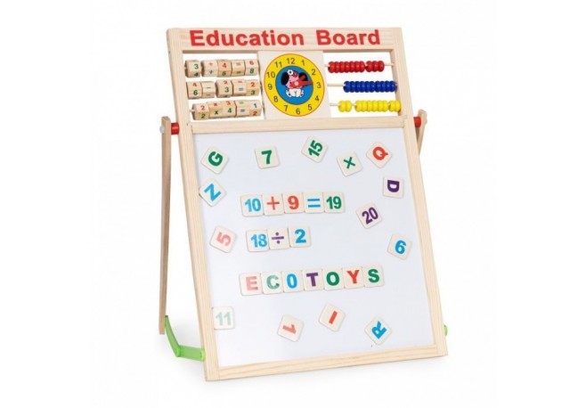 Tabla educationala din lemn cu doua fete si accesorii Ecotoys MB552