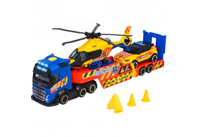 Set Dickie Toys Rescue Transporter 40 cm cu camion masina elicopter si accesorii
