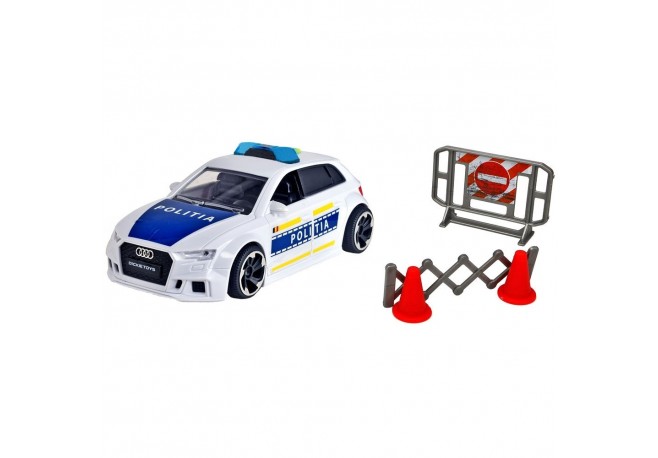 Masina de politie Dickie Toys Audi RS3 1:32 15 cm cu lumini sunete si accesorii