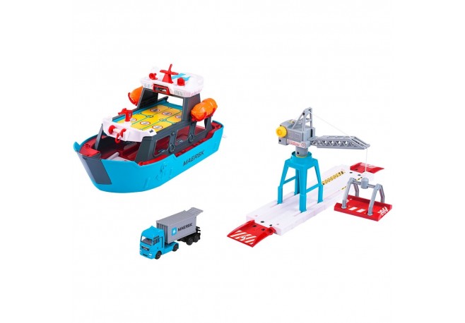 Set Majorette Creatix Logistic Freight Ship cu nava camion si macara