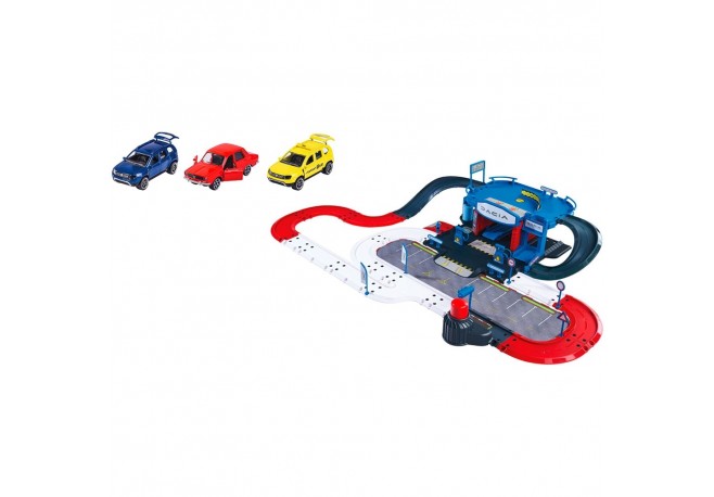 Pista de masini Majorette Dacia Service Center cu 3 masinute