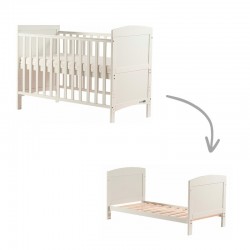 Patut din lemn Lory transformabil pentru bebe si junior 120x60 cm Din lemn de pin si mdf Cu sina speciala pentru dentitie Stabil
