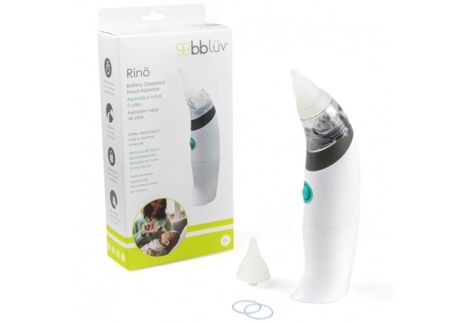 Aspirator nazal electric Rino Cu 2 extensii moi din silicon Pe baza de baterii AA Bbluv Alb