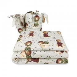 MimiNu - Lenjerie patut 3 piese Cu protectie laterala Din bumbac certificat Oeko Tex Standard 100 Pentru patut 120x60 cm Teddy B