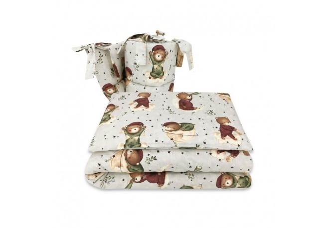 MimiNu - Lenjerie patut 3 piese Cu protectie laterala Din bumbac certificat Oeko Tex Standard 100 Pentru patut 120x60 cm Teddy B