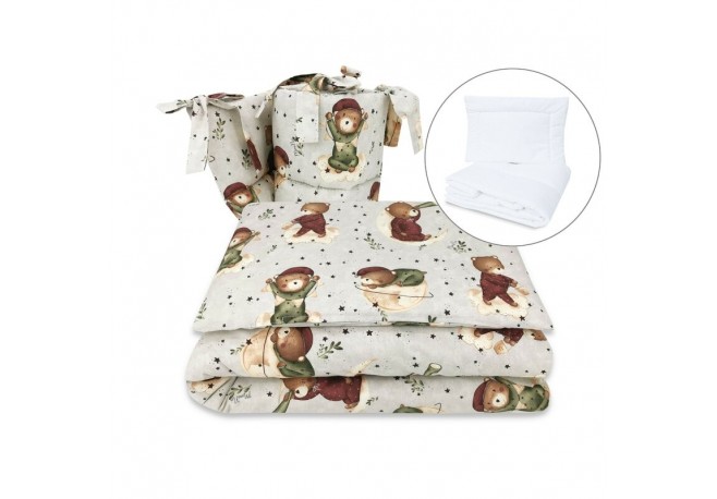 MimiNu - Set lenjerie patut 5 piese Cu pilota si perna Din bumbac certificat Oeko Tex Standard 100 Pentru patut 120x60 cm Teddy 