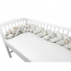 MimiNu - Protectie laterala pentru patut bebe Tip Bumper impletit Din bumbac Din materiale certificate Oeko Tex Standard 100 Lun