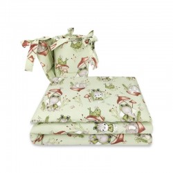 Qmini - Lenjerie patut 3 piese Cu protectie laterala Din bumbac certificat Oeko Tex Standard 100 Pentru patut 120x60 cm Frogs