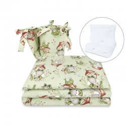 Qmini - Set lenjerie patut 5 piese Cu pilota si perna Din bumbac certificat Oeko Tex Standard 100 Pentru patut 120x60 cm Frogs