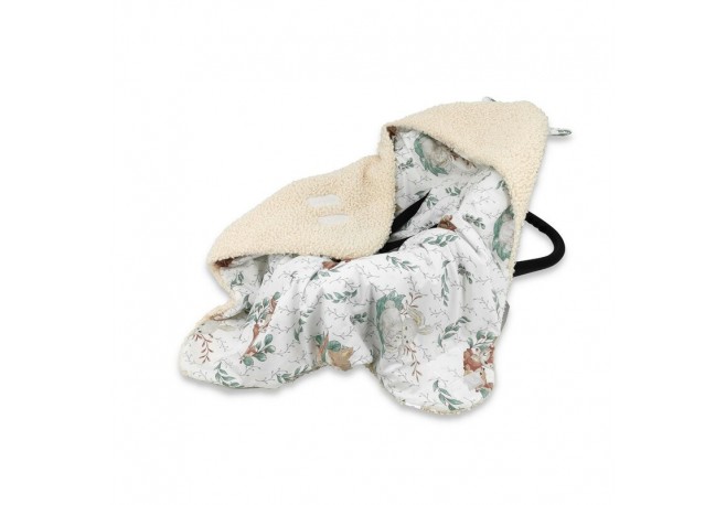 MimiNu - Paturica calduroasa de infasat pentru scoica scaun auto/carucior Cu gluga si urechi Dimensiune 90x90 cm Din imitatie de