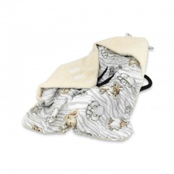 MimiNu - Paturica calduroasa de infasat pentru scoica scaun auto/carucior Cu gluga si urechi Dimensiune 90x90 cm Din imitatie de