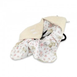 MimiNu - Paturica calduroasa de infasat pentru scoica scaun auto/carucior Cu gluga si urechi Dimensiune 90x90 cm Din imitatie de