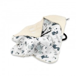 MimiNu - Paturica calduroasa de infasat pentru scoica scaun auto/carucior Cu gluga si urechi Dimensiune 90x90 cm Din imitatie de