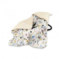 MimiNu - Paturica calduroasa de infasat pentru scoica scaun auto/carucior Cu gluga si urechi Dimensiune 90x90 cm Din imitatie de