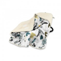 MimiNu - Paturica calduroasa de infasat pentru scoica scaun auto/carucior Cu gluga si urechi Dimensiune 90x90 cm Din imitatie de