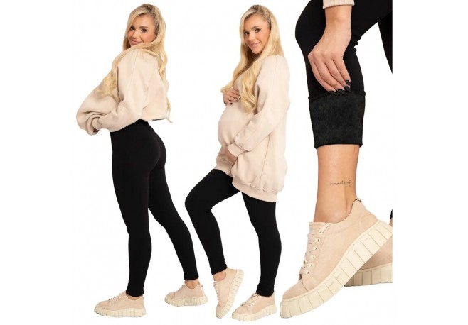 Colanti imblaniti fara cusaturi pentru femei si gravide Din bambus poliamida si elastan Masura XL/XXL Negru
