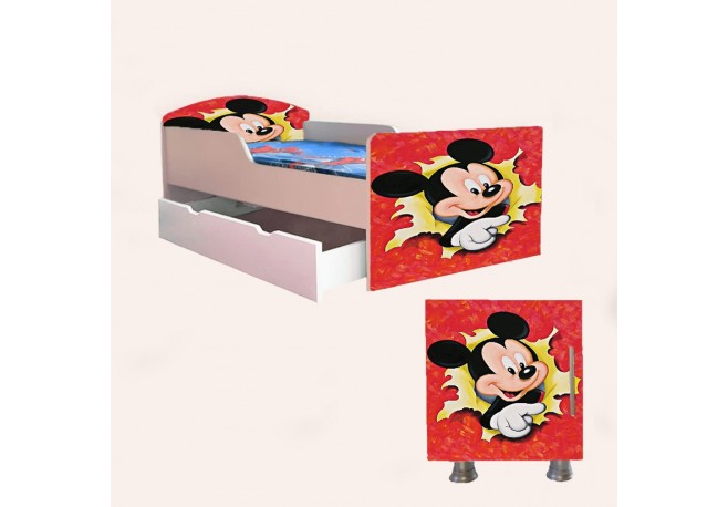Pat mickey sertar ,saltea si noptiera inclusa