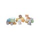 Joueco - Trenulet din lemn certificat FSC Cu locomotiva si doua vagoane Include 4 figurine in forma de maimuta tigru elefant si 