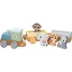Joueco - Trenulet din lemn certificat FSC Cu locomotiva si doua vagoane Include 4 figurine in forma de maimuta tigru elefant si 