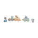 Joueco - Trenulet din lemn certificat FSC Cu locomotiva si doua vagoane Include 4 figurine in forma de maimuta tigru elefant si 