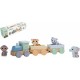 Joueco - Trenulet din lemn certificat FSC Cu locomotiva si doua vagoane Include 4 figurine in forma de maimuta tigru elefant si 