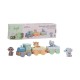 Joueco - Trenulet din lemn certificat FSC Cu locomotiva si doua vagoane Include 4 figurine in forma de maimuta tigru elefant si 