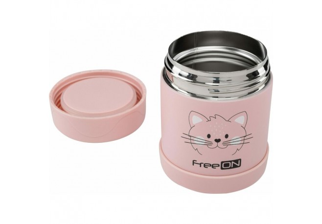 Termos pentru alimente solide Din otel inoxidabil Mentine cald pana la 12 ore si rece pana la 24 ore FreeON Pink Kitty