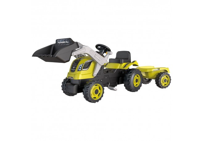 Tractor cu pedale si remorca Smoby Farmer Max verde cu negru
