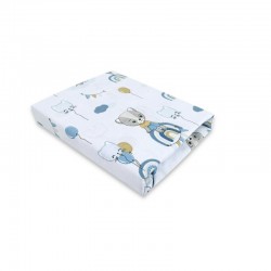 Qmini - Cearceaf cu elastic pentru patut 120X60 cm Din bumbac certificat Oeko Tex Standard 100 Teddy Bears on Rainbow Blue