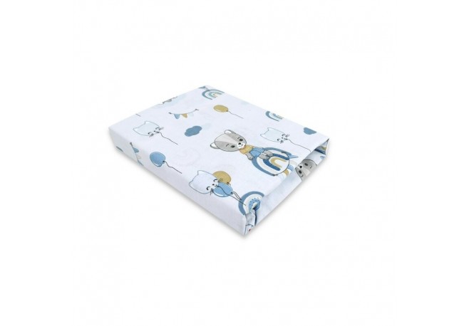 Qmini - Cearceaf cu elastic pentru patut 120X60 cm Din bumbac certificat Oeko Tex Standard 100 Teddy Bears on Rainbow Blue