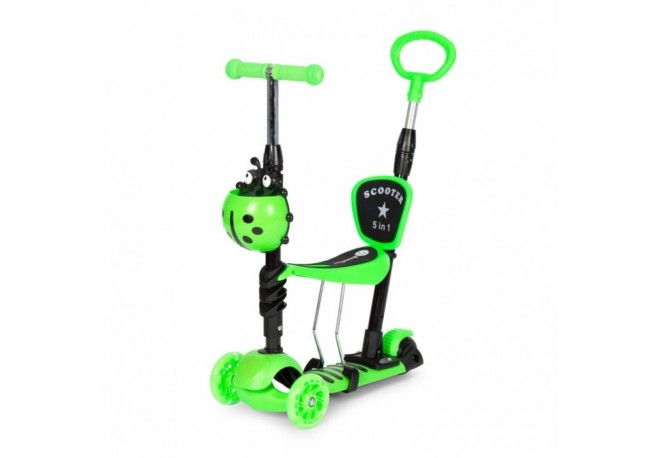 Trotineta 5 in 1 cu sezut si 3 roti cu LED Ecotoys YM-SW-6 - Verde